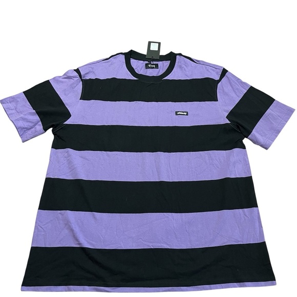 NWT Stüssy Purple Black Short Sleeve Striped Tee Size XXL Y2K 2000s Skater - Picture 1 of 7